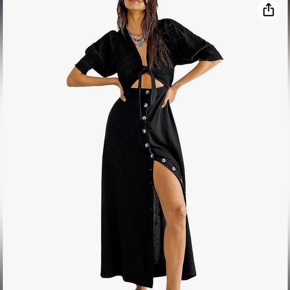NWOT FREE PEOPLE: String of Hearts Cutout Black Maxi Dress​​​​